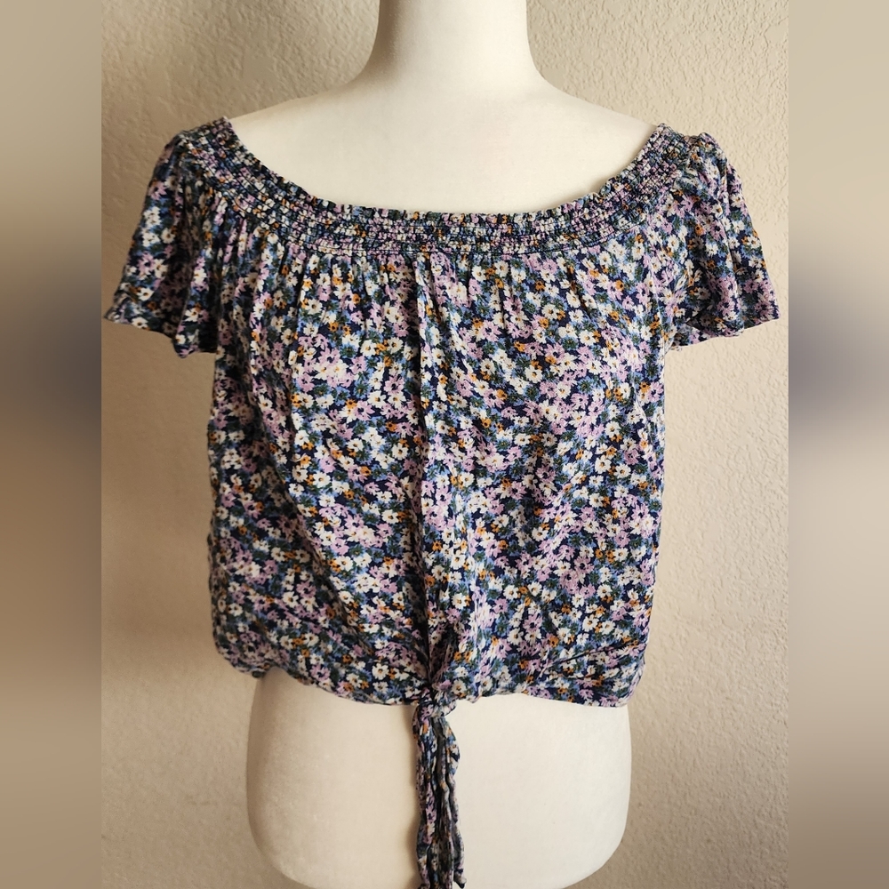 Floral off the shoulder blouse with tie